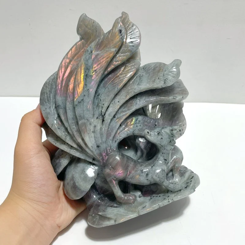 3 Pieces Labradorite Nine-tailed Fox Carving - Image 4