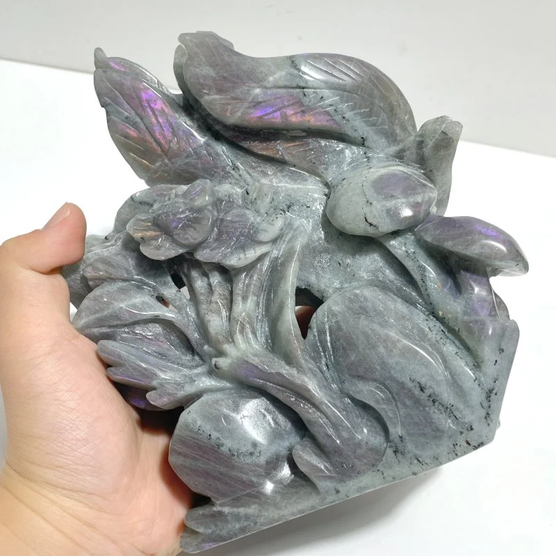 3 Pieces Labradorite Nine-tailed Fox Carving - Image 5