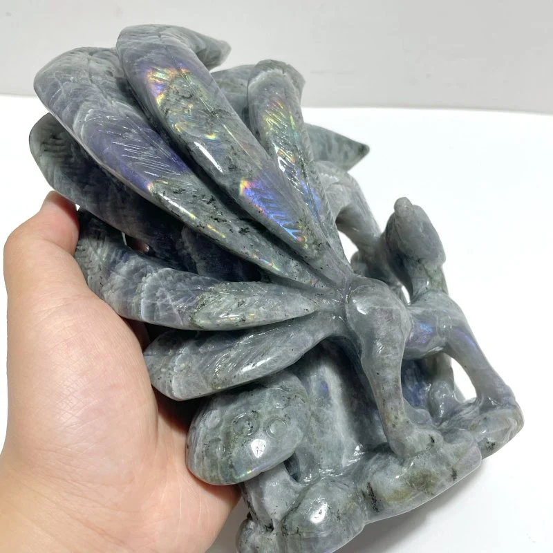 3 Pieces Labradorite Nine-tailed Fox Carving - Image 7