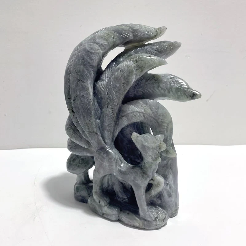 3 Pieces Labradorite Nine-tailed Fox Carving - Image 9