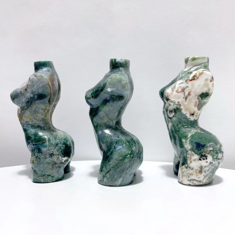 3 Pieces Large Moss Agate Goddess Carving - Image 2
