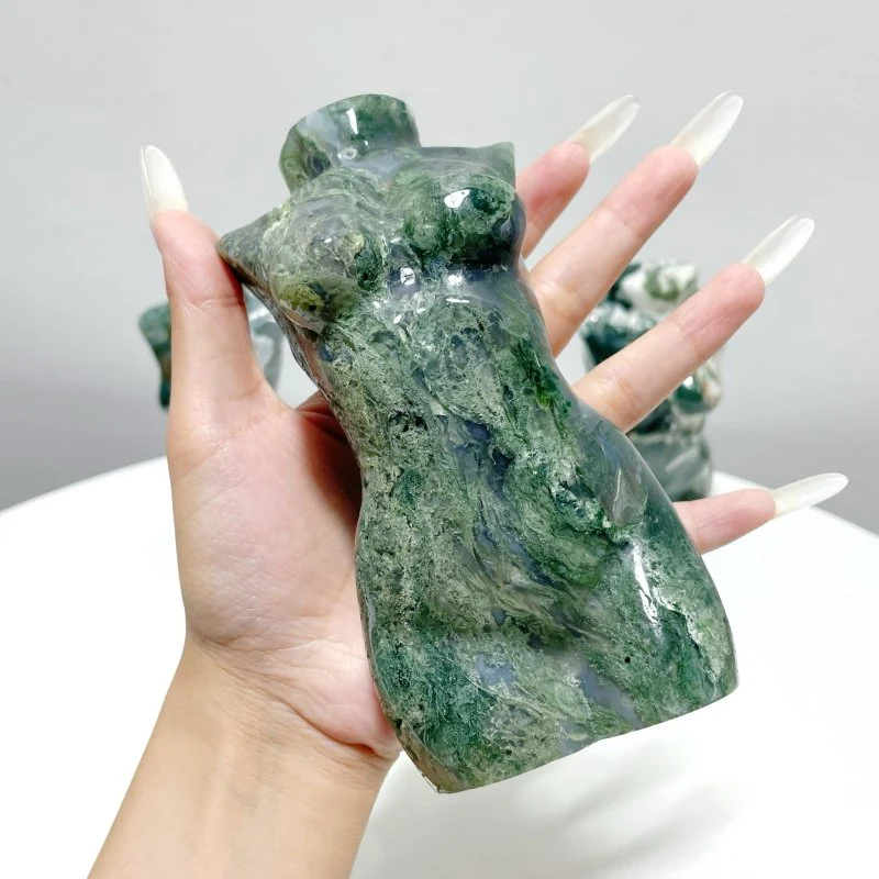 3 Pieces Large Moss Agate Goddess Carving - Image 3