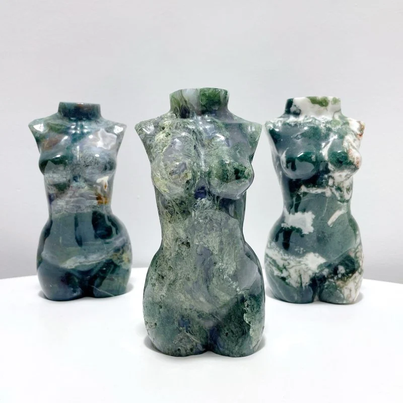 3 Pieces Large Moss Agate Goddess Carving - Image 4