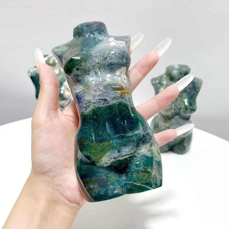 3 Pieces Large Moss Agate Goddess Carving - Image 5