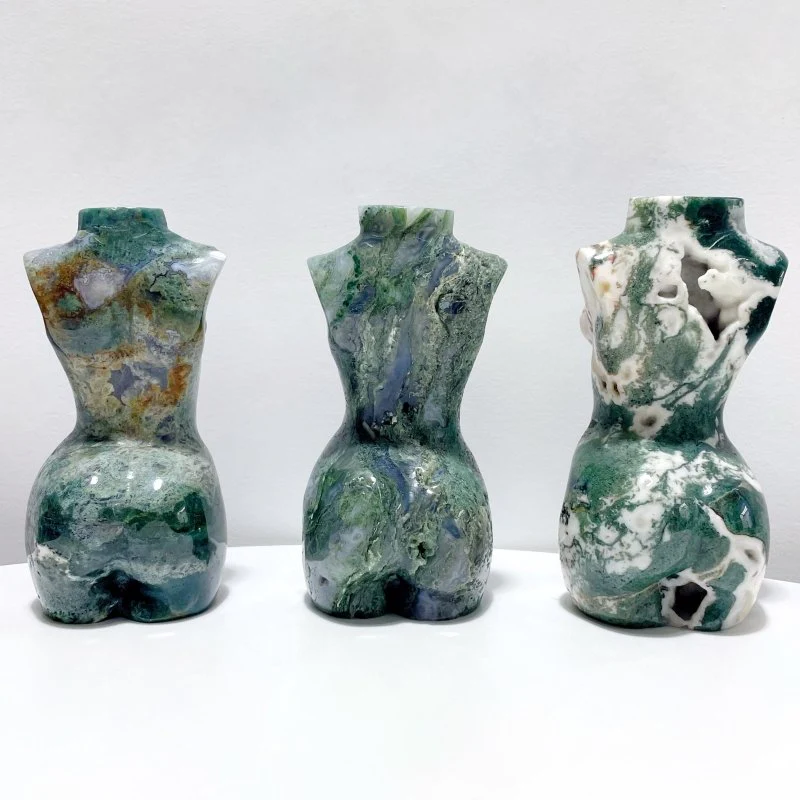 3 Pieces Large Moss Agate Goddess Carving - Image 6