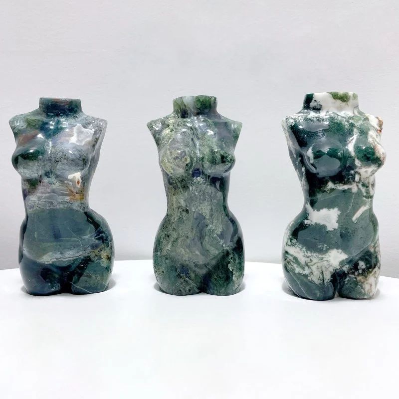 3 Pieces Large Moss Agate Goddess Carving - Image 7