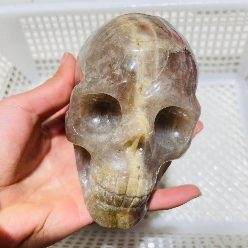 3 Pieces Moonstone Mixed Sunstone Skull Carving - Image 5