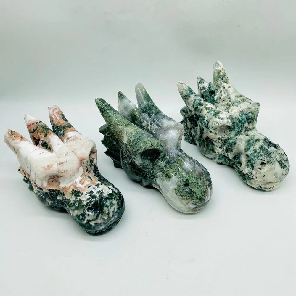3 Pieces Moss Agate Dragon Head - Image 2