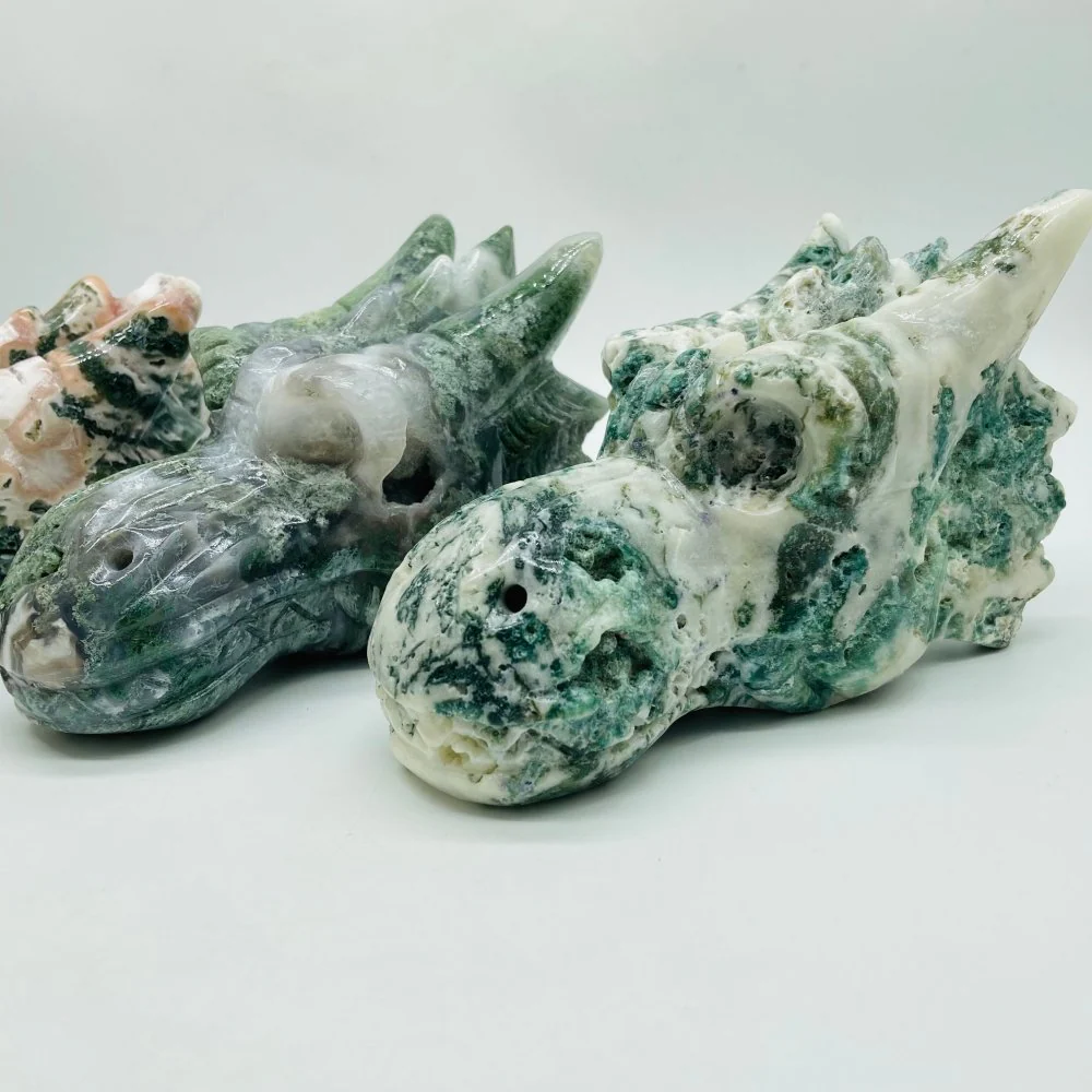 3 Pieces Moss Agate Dragon Head - Image 3