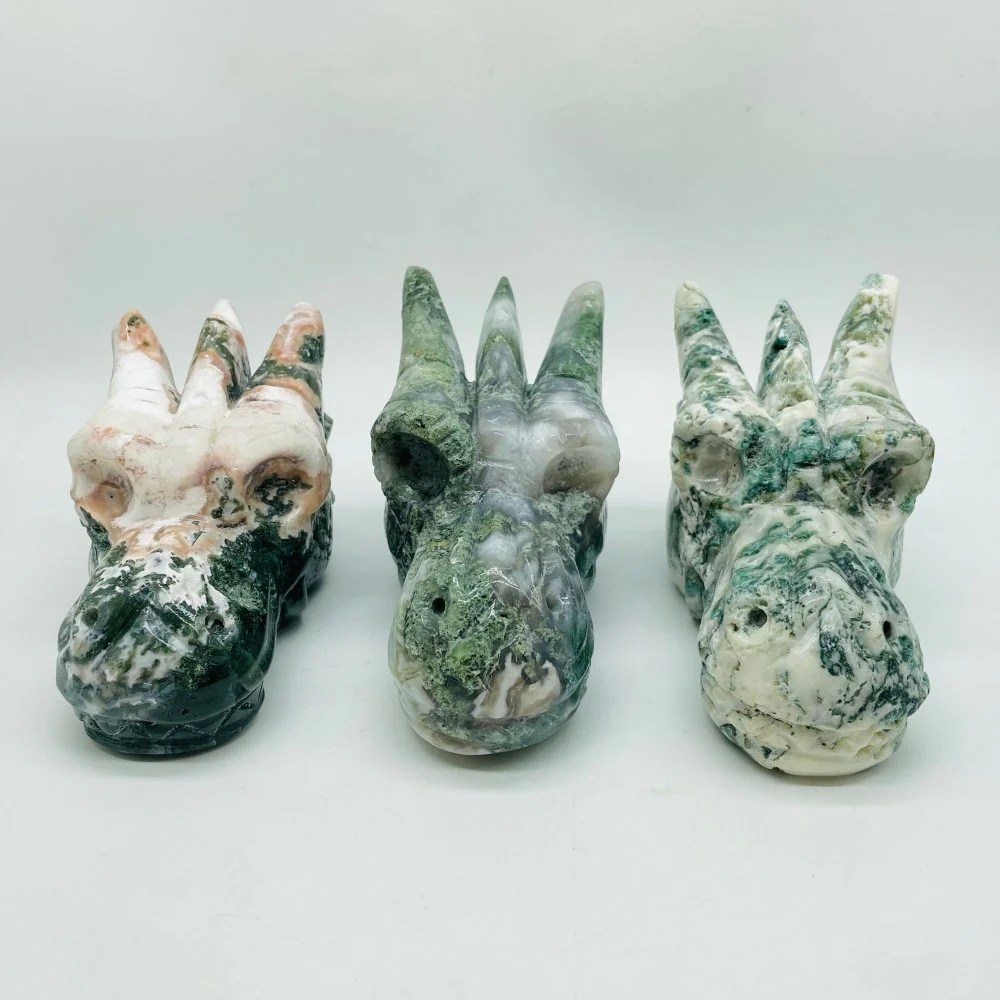3 Pieces Moss Agate Dragon Head - Image 4