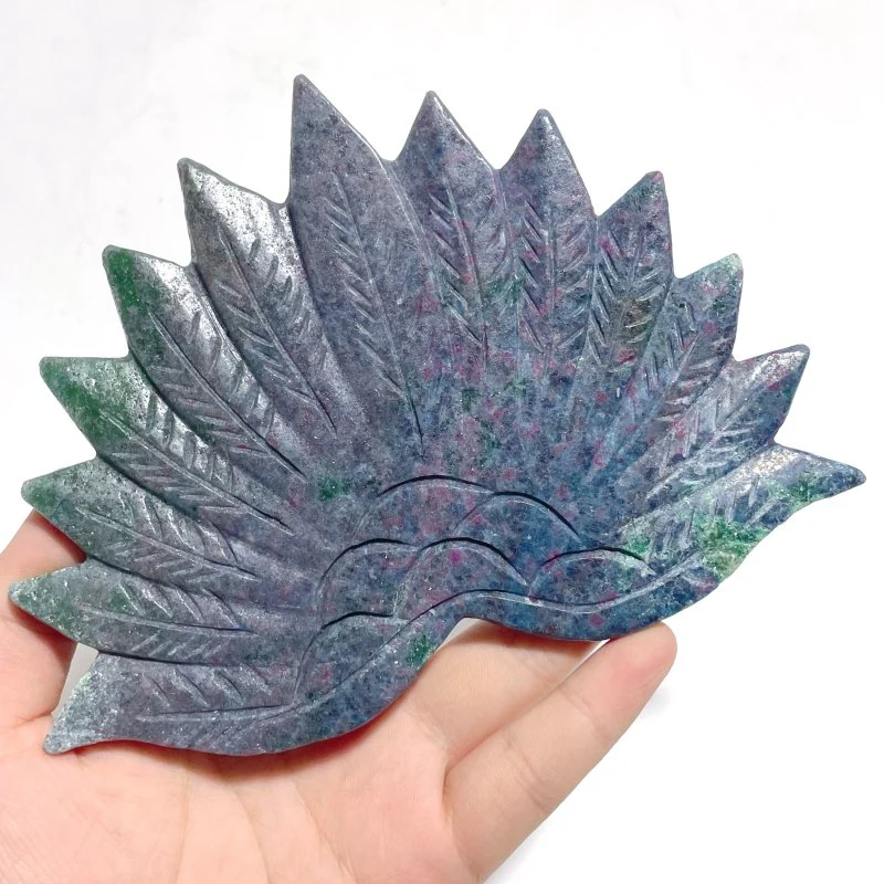 2 Pieces Peacock Crystal Carving With Stand Fluorite Ruby In Kyanite - Image 3