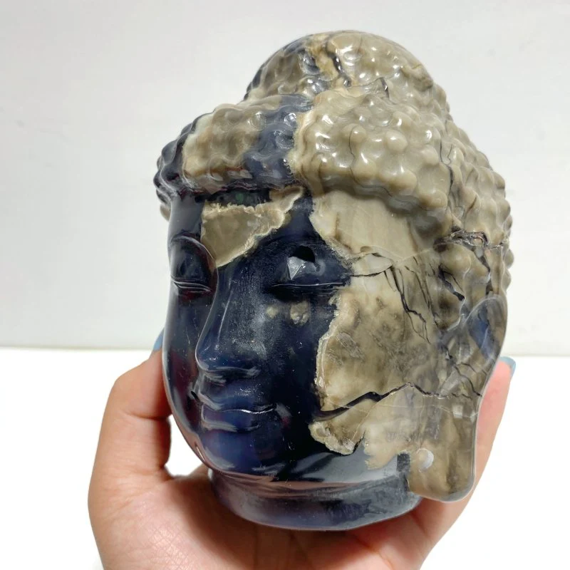 4 Pieces Volcano Agate Buddha Head Carving(UV-Reactive) - Image 2