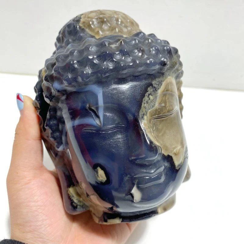 4 Pieces Volcano Agate Buddha Head Carving(UV-Reactive) - Image 3