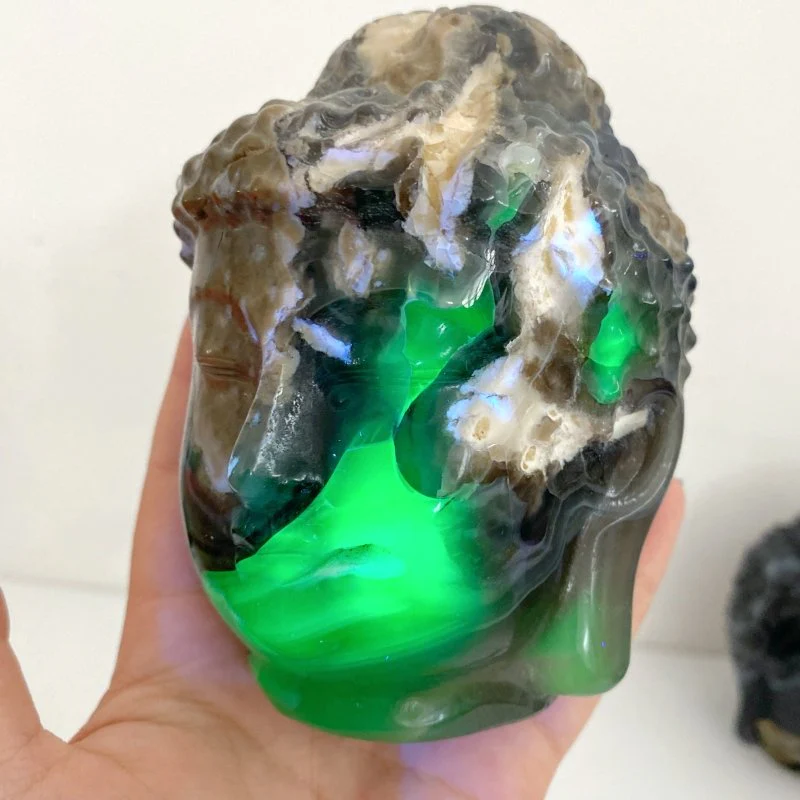 4 Pieces Volcano Agate Buddha Head Carving(UV-Reactive) - Image 6