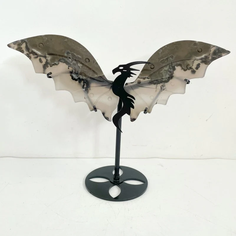 Volcano Agate Flying Dragon Carving With Stand (UV Reactive)