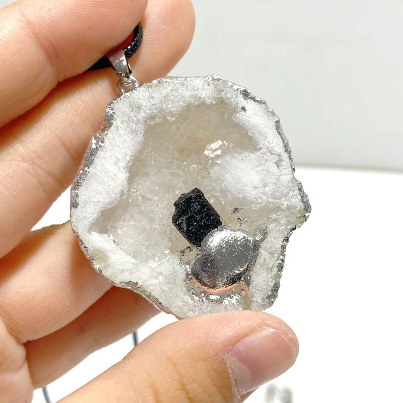 3 Styles Geode Druzy Agate Slice Irregular Pendant Wholesale Black Tourmaline Amethyst Citrine