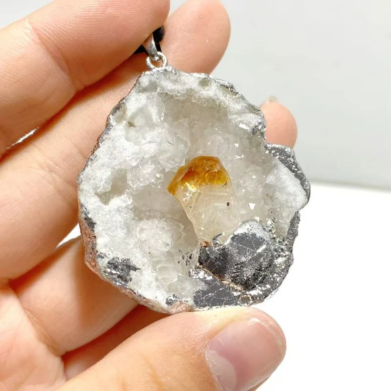 3 Styles Geode Druzy Agate Slice Irregular Pendant Wholesale Black Tourmaline Amethyst Citrine - Image 2