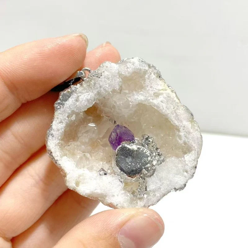 3 Styles Geode Druzy Agate Slice Irregular Pendant Wholesale Black Tourmaline Amethyst Citrine - Image 3