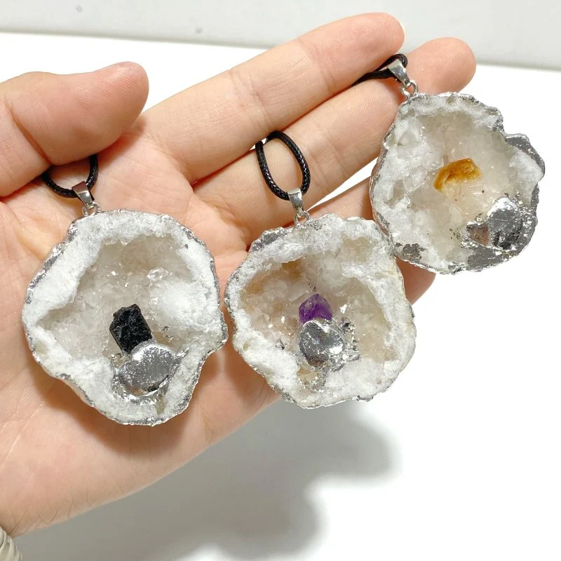 3 Styles Geode Druzy Agate Slice Irregular Pendant Wholesale Black Tourmaline Amethyst Citrine - Image 4