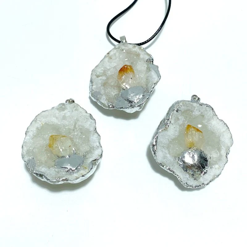 3 Styles Geode Druzy Agate Slice Irregular Pendant Wholesale Black Tourmaline Amethyst Citrine - Image 5