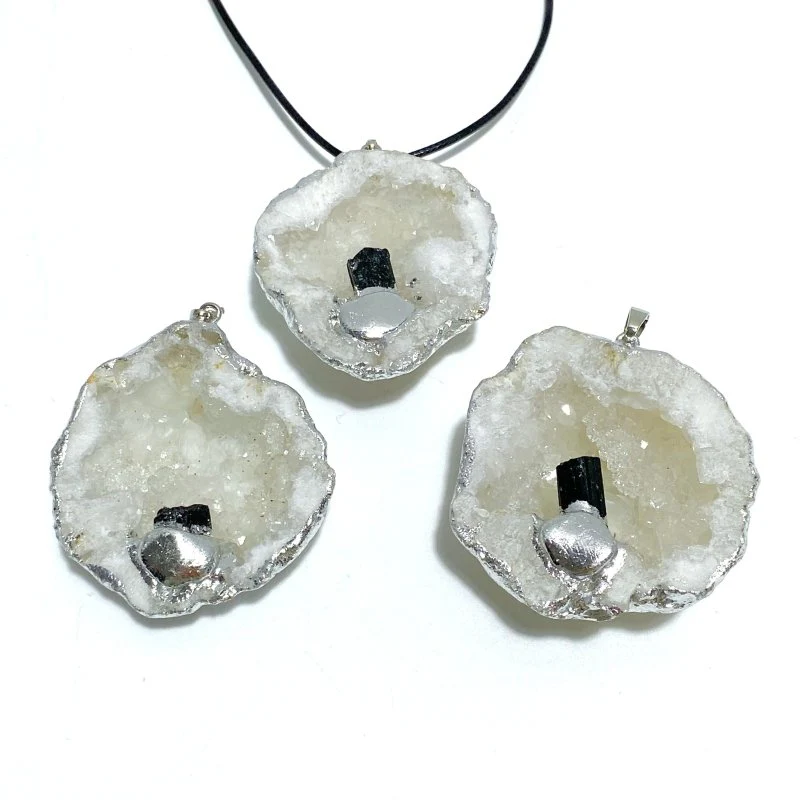 3 Styles Geode Druzy Agate Slice Irregular Pendant Wholesale Black Tourmaline Amethyst Citrine - Image 6