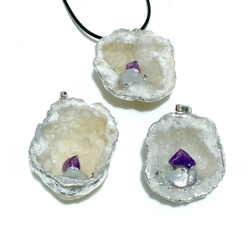 3 Styles Geode Druzy Agate Slice Irregular Pendant Wholesale Black Tourmaline Amethyst Citrine - Image 7