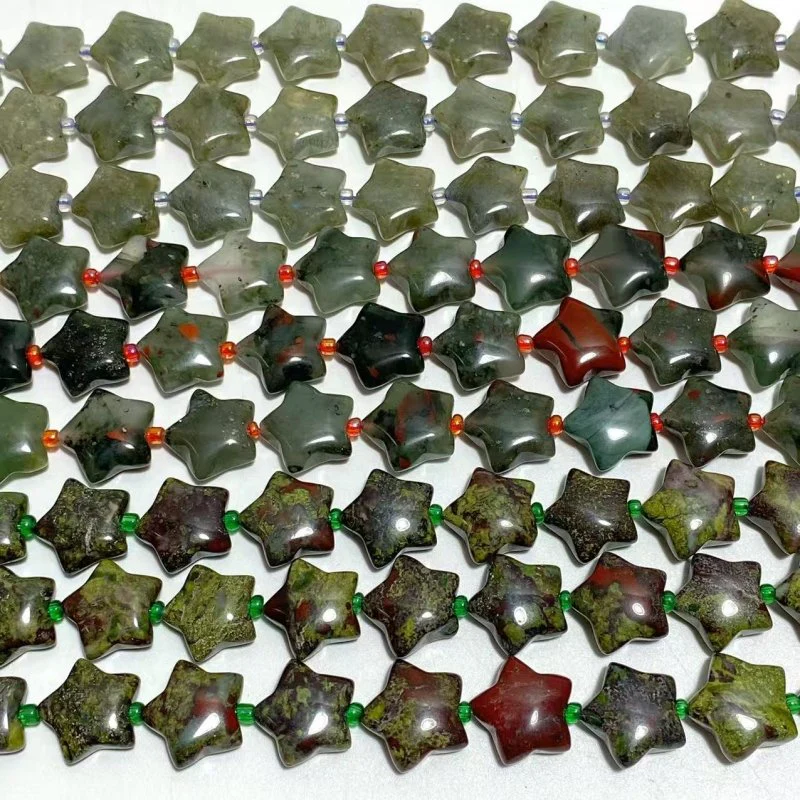 3 Types 1.5CM Drilled Star DIY Beads Strands Wholesale Dragon Blood Stone Labradorite
