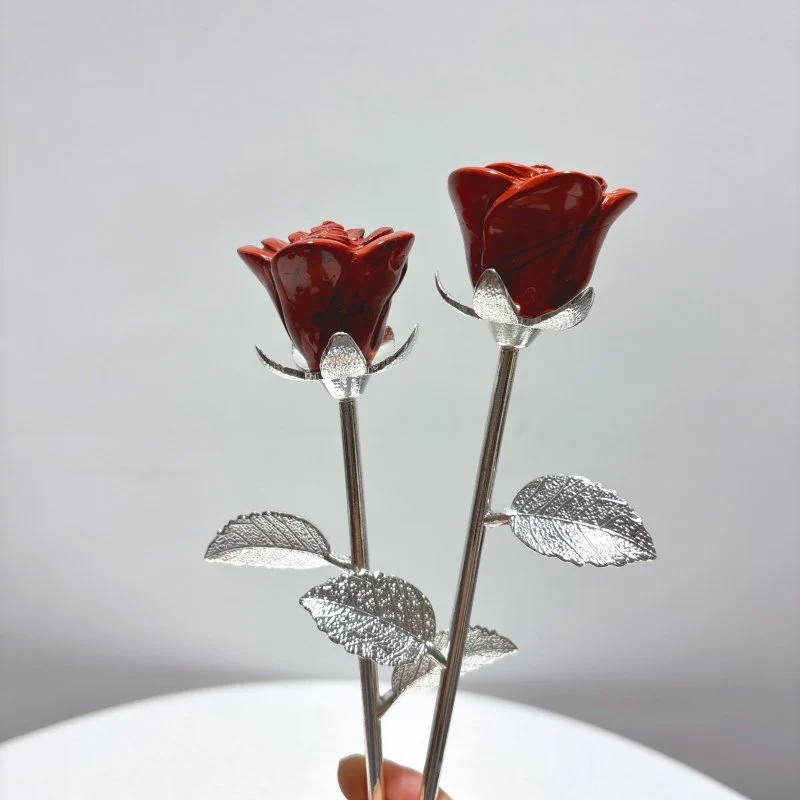 3 Color Beautiful Red Jasper Rose Flower Carving Wholesale #2 Shape - Image 4