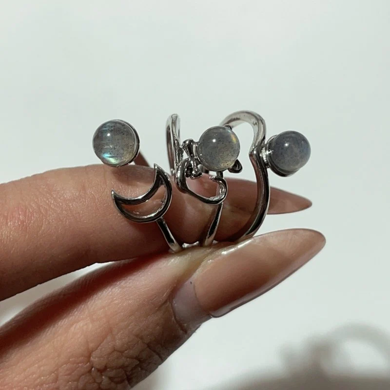 3 Types Labradorite Ring Moon Cat Crown Shape - Image 2