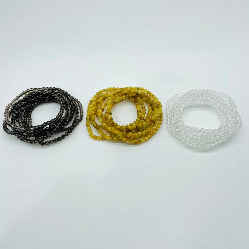 3 Types Mini Beads 4mm Bracelet Wholesale Clear Quartz Gold Tiger Eye Smoky Quartz
