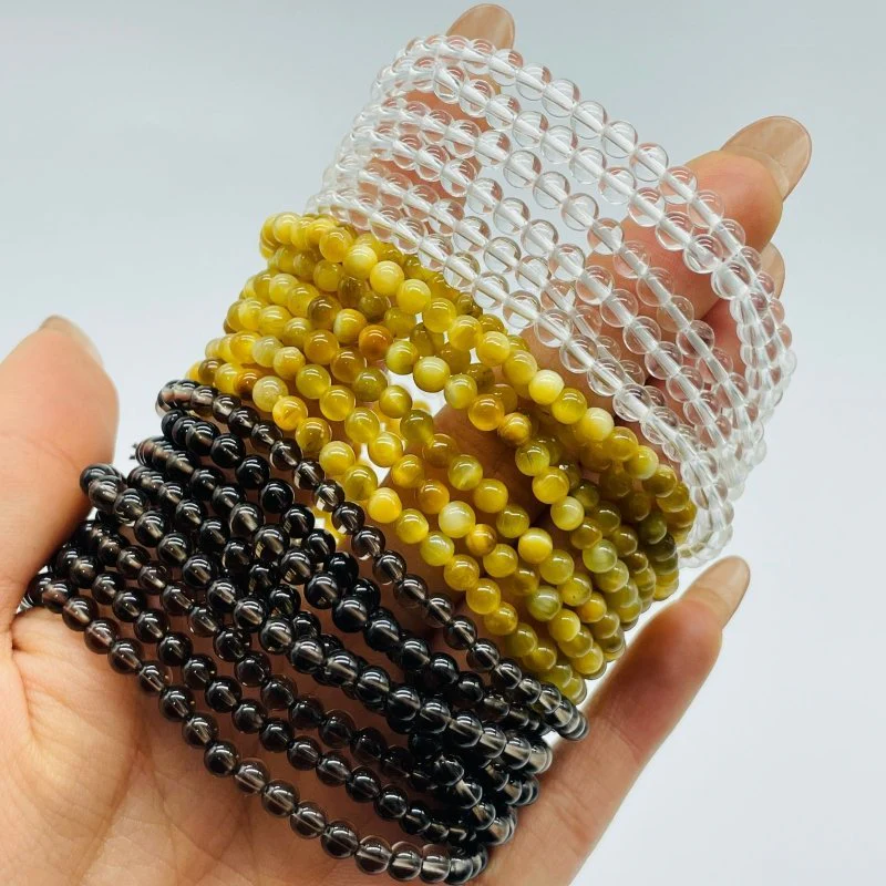 3 Types Mini Beads 4mm Bracelet Wholesale Clear Quartz Gold Tiger Eye Smoky Quartz - Image 5