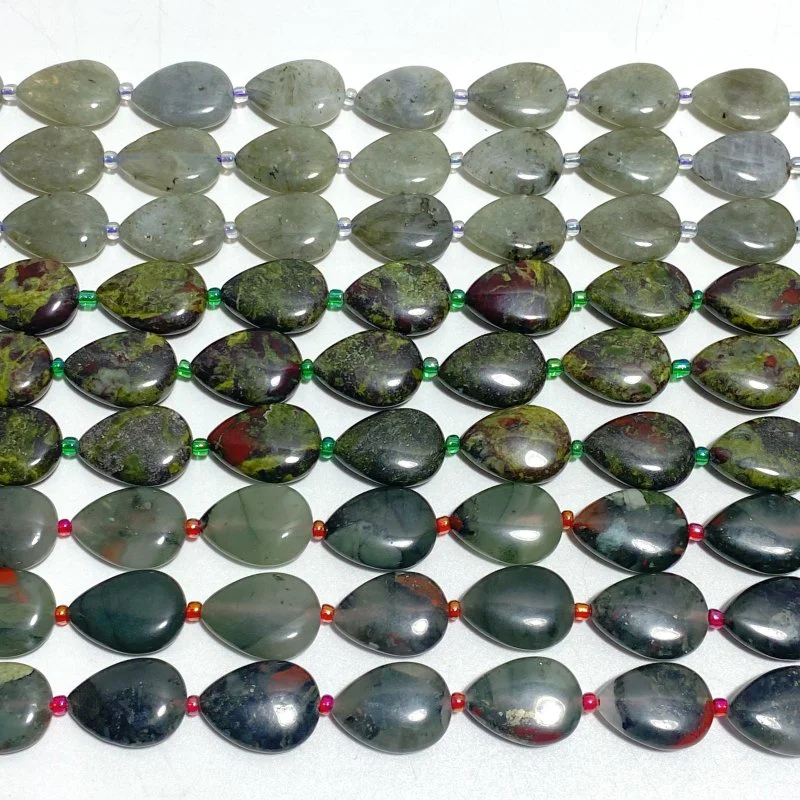 3 Types Mini Drilled Waterdrop Shape DIY Beads Strands Wholesale Dragon Blood Stone Labradorite