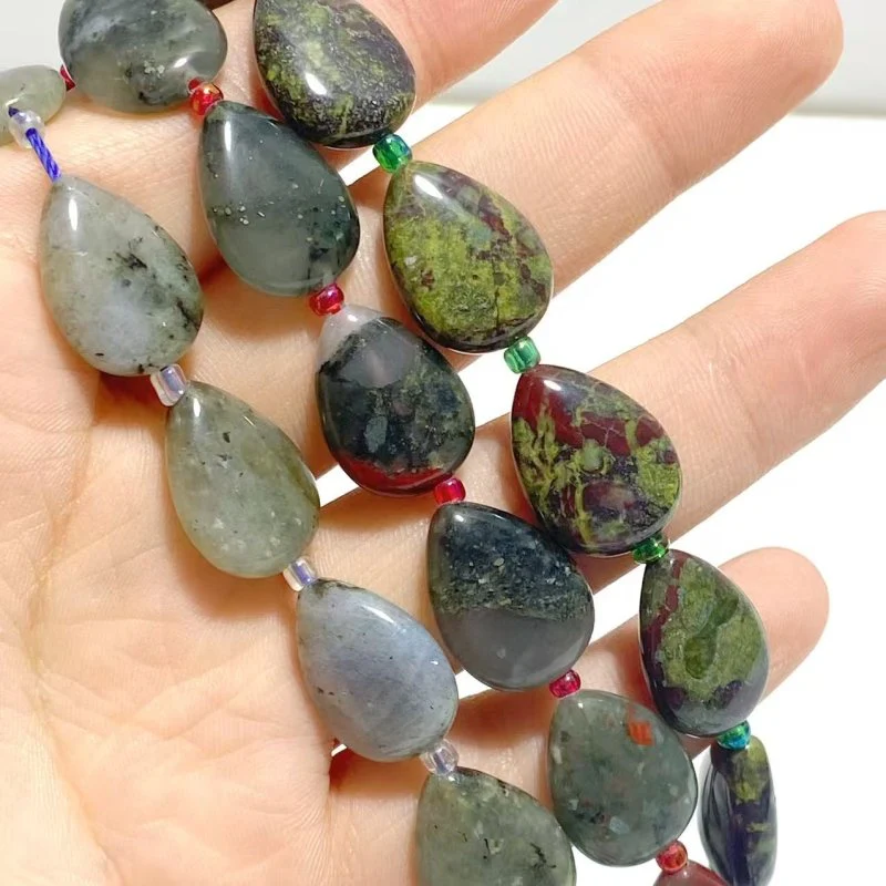 3 Types Mini Drilled Waterdrop Shape DIY Beads Strands Wholesale Dragon Blood Stone Labradorite - Image 8