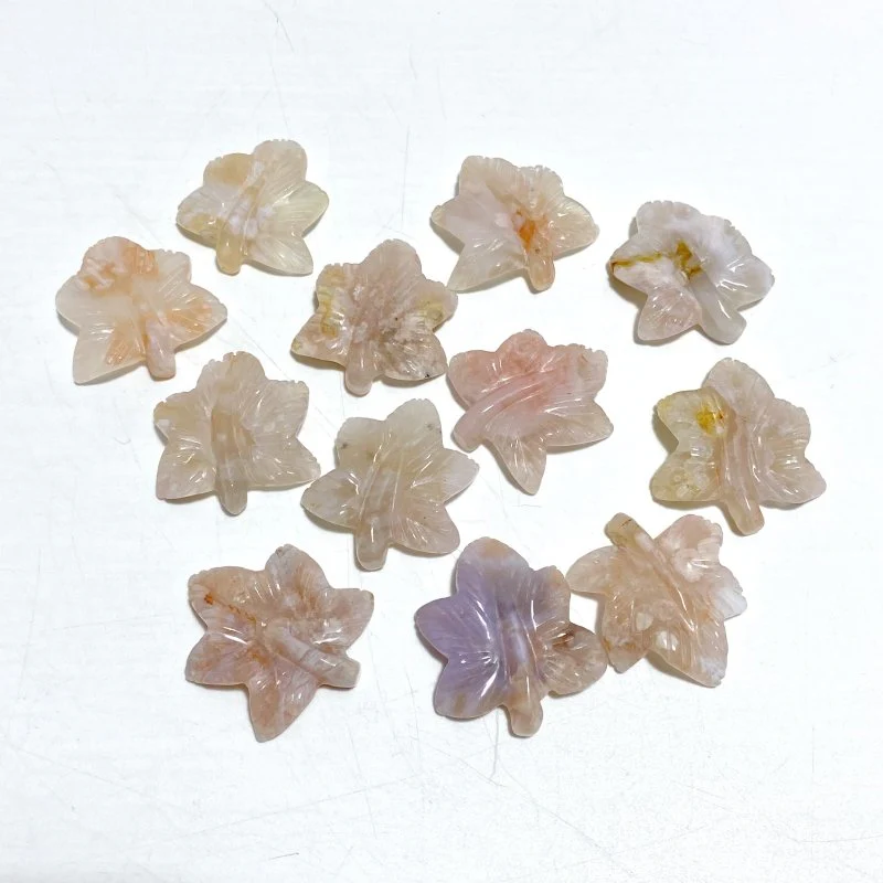 3 Types Mini Maple Leaves Carving Wholesale Sakura Flower Agate Crazy Agate - Image 2