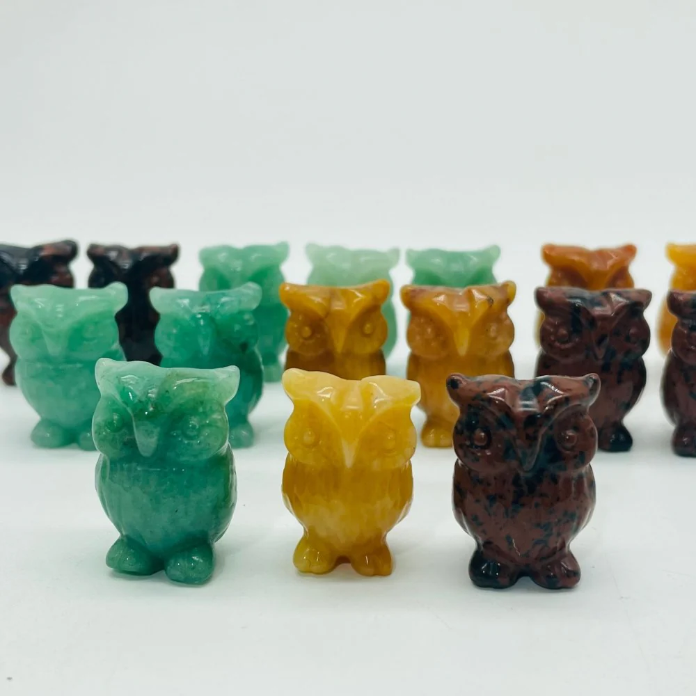 3 Types Mini Owl Carving Wholesale Green Aventurine & Red Obsidian - Image 2