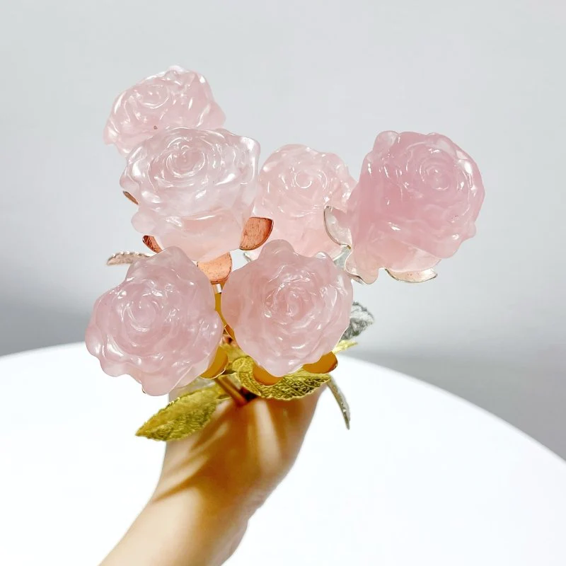 3 Types Rose Quartz Rose Flower Carving Wholesale #1 Shape