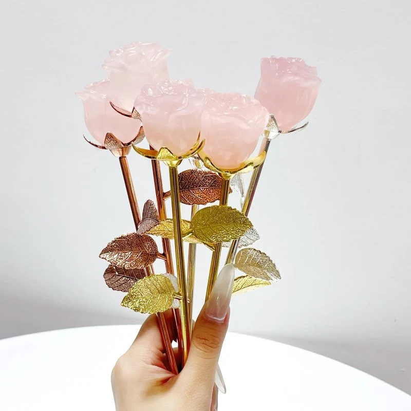 3 Types Rose Quartz Rose Flower Carving Wholesale #1 Shape - Image 2