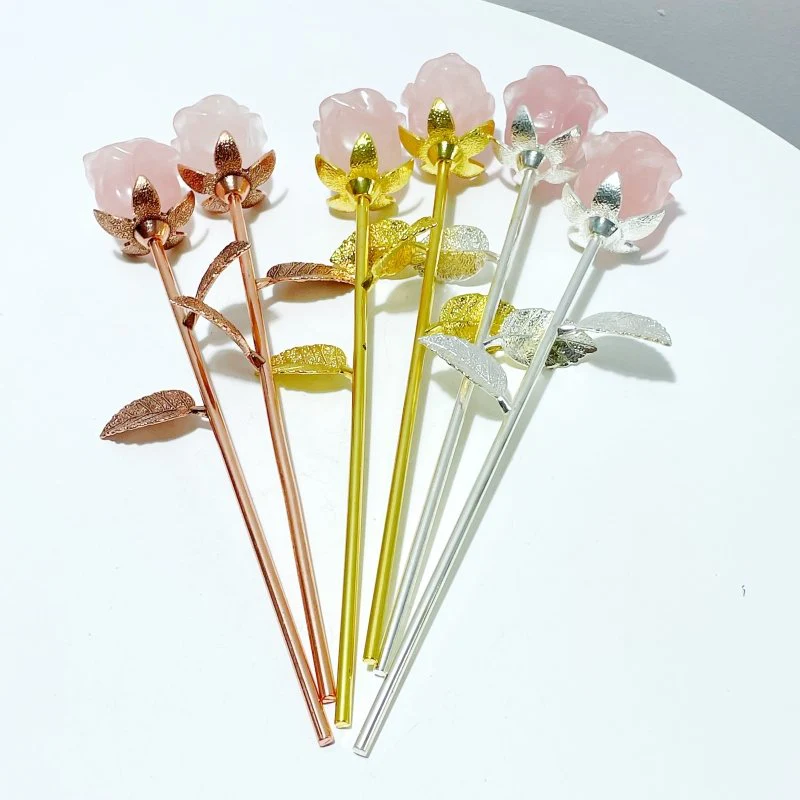 3 Types Rose Quartz Rose Flower Carving Wholesale #1 Shape - Image 3