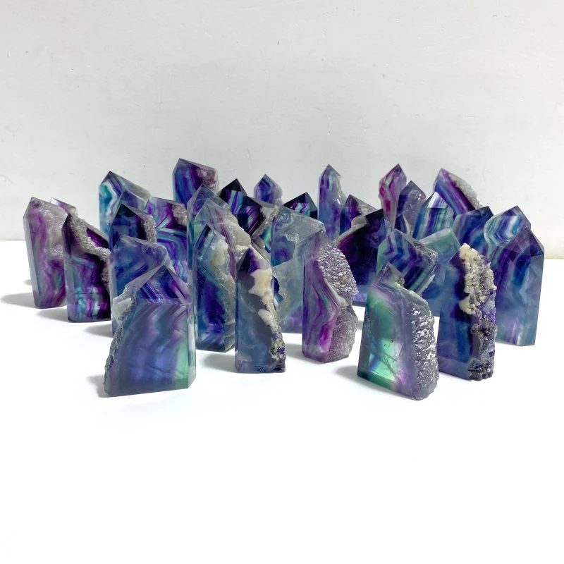 35 Pieces Rainbow Fluorite Raw Side Tower