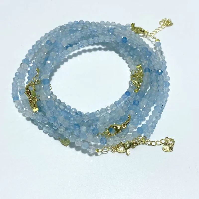 3MM Multi-Faceted Crystal Flash Bead Bracelets Necklace Wholesale Labradorite Sunstone Aquamarine - Image 2
