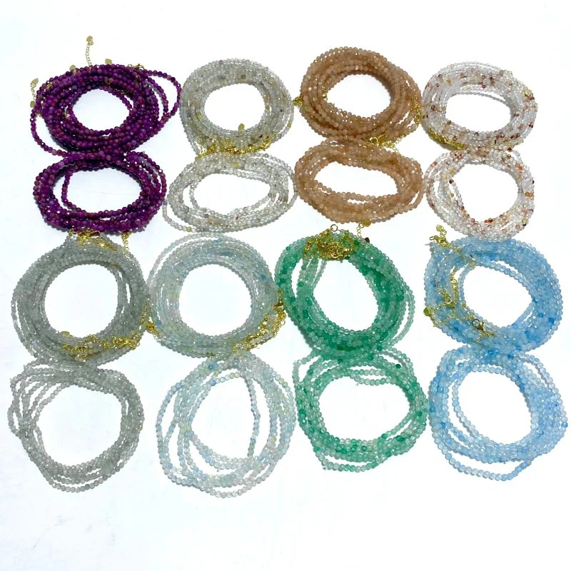3MM Multi-Faceted Crystal Flash Bead Bracelets Necklace Wholesale Labradorite Sunstone Aquamarine - Image 20