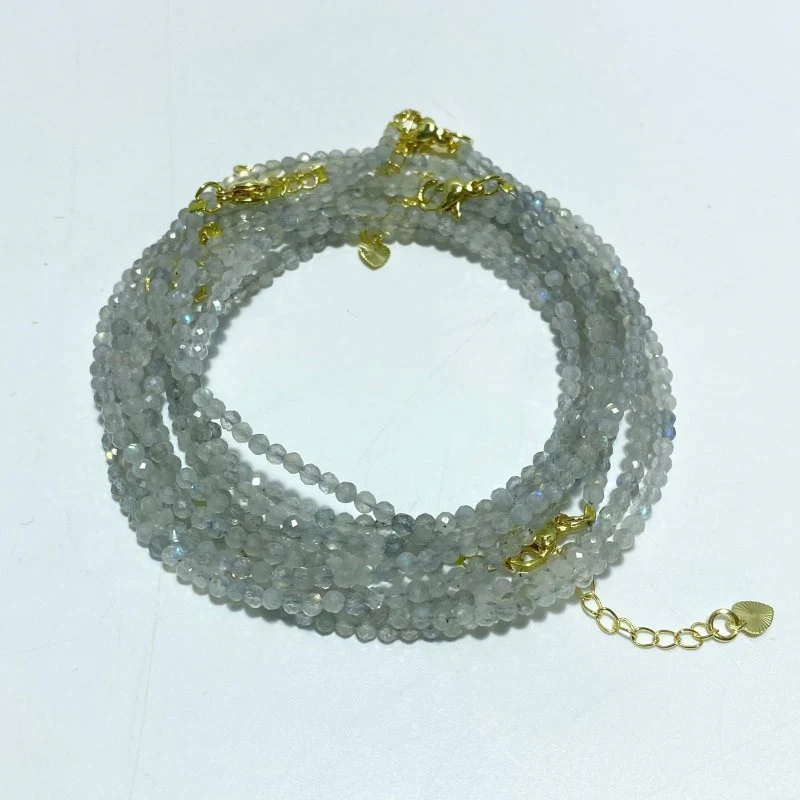 3MM Multi-Faceted Crystal Flash Bead Bracelets Necklace Wholesale Labradorite Sunstone Aquamarine - Image 9