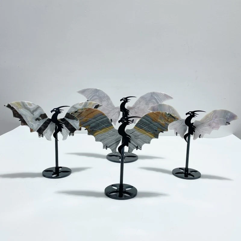 4 Pairs Agate Flying Dragon Wing With Stand Morocco Agate