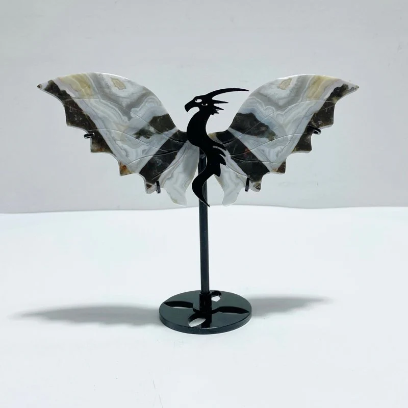 4 Pairs Agate Flying Dragon Wing With Stand Morocco Agate - Image 3