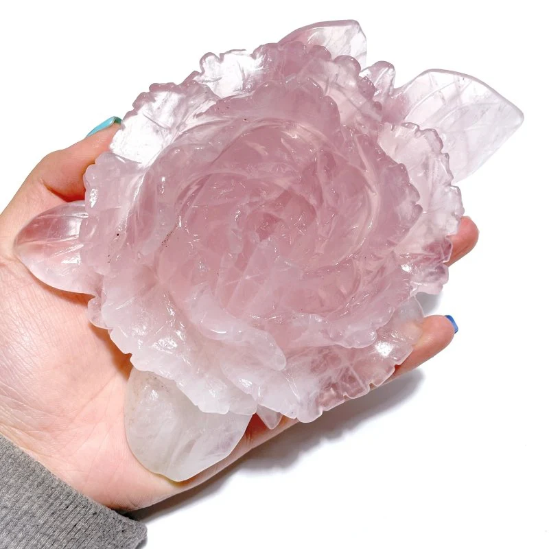 4 Pairs Beautiful Rose Quartz Flower Carving With Stand - Image 2
