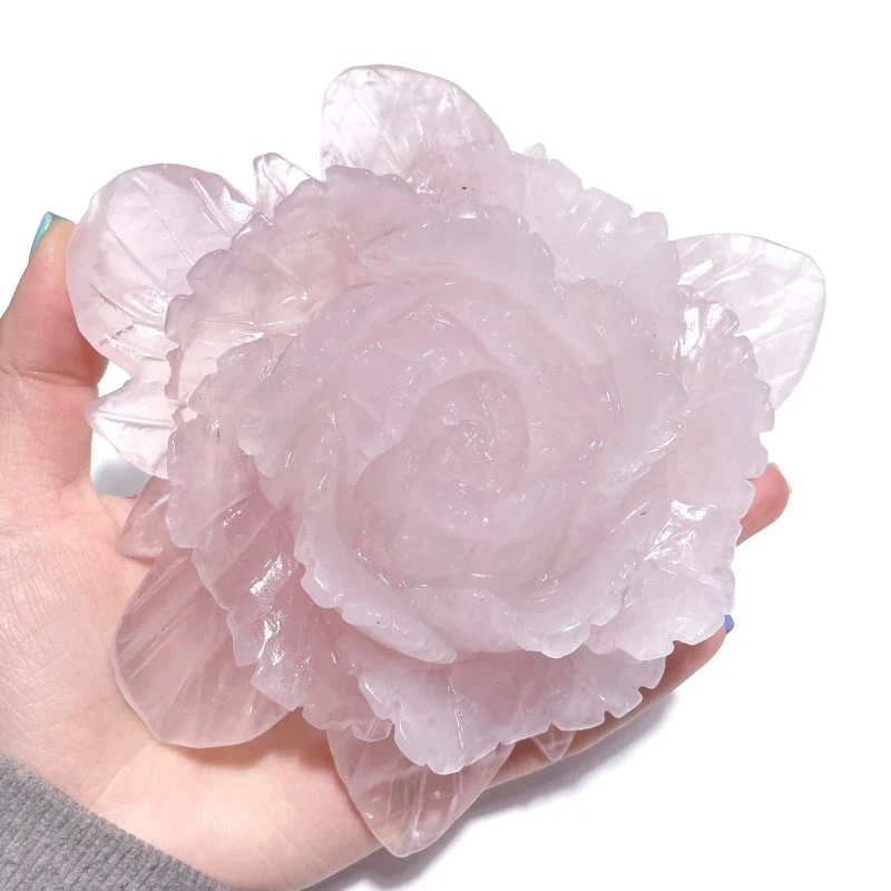 4 Pairs Beautiful Rose Quartz Flower Carving With Stand - Image 4