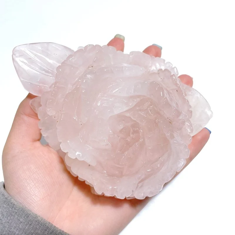 4 Pairs Beautiful Rose Quartz Flower Carving With Stand - Image 5