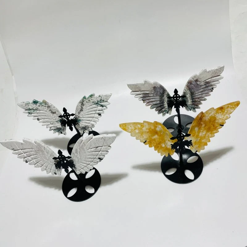 4 Pairs Cross Wing Carving With Stand Red Fire Quartz Ocean Jasper - Image 2