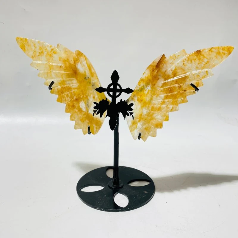 4 Pairs Cross Wing Carving With Stand Red Fire Quartz Ocean Jasper - Image 3