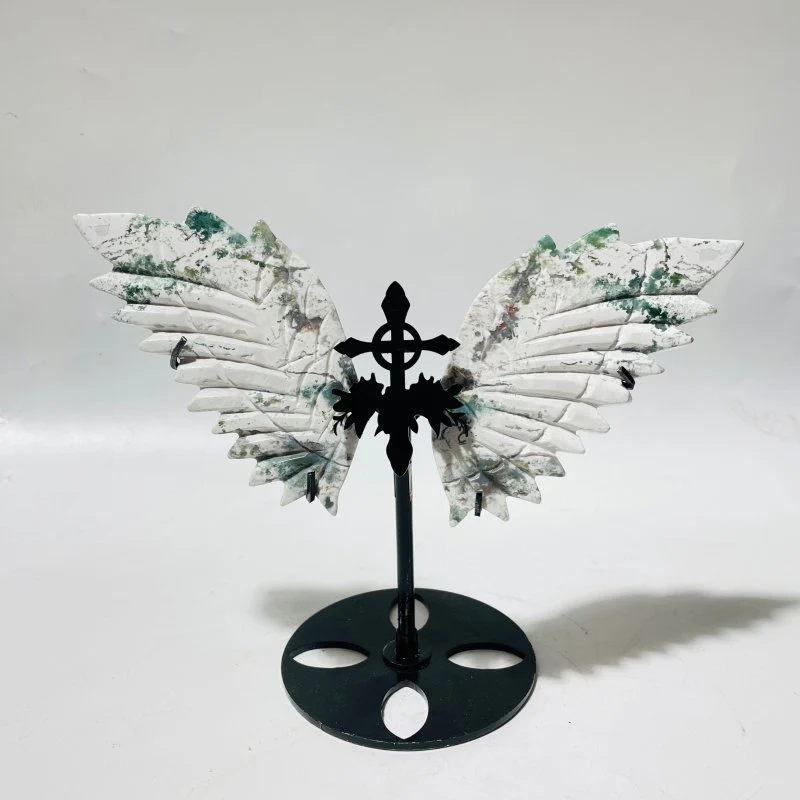 4 Pairs Cross Wing Carving With Stand Red Fire Quartz Ocean Jasper - Image 4